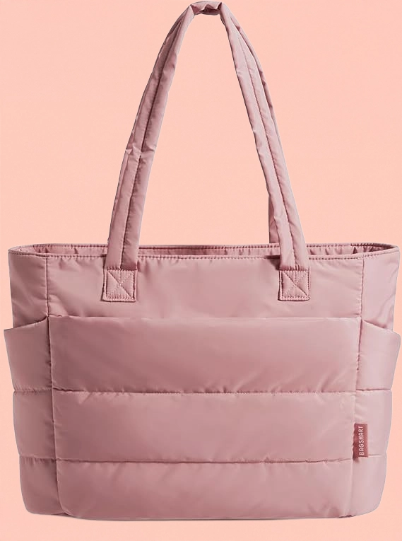 BAGSMART Tote Bag for Women, Lightweight Puffy Tote Bag with Compartments Quilted Shoulder Bag Handbag for Travel, Work, Gym
