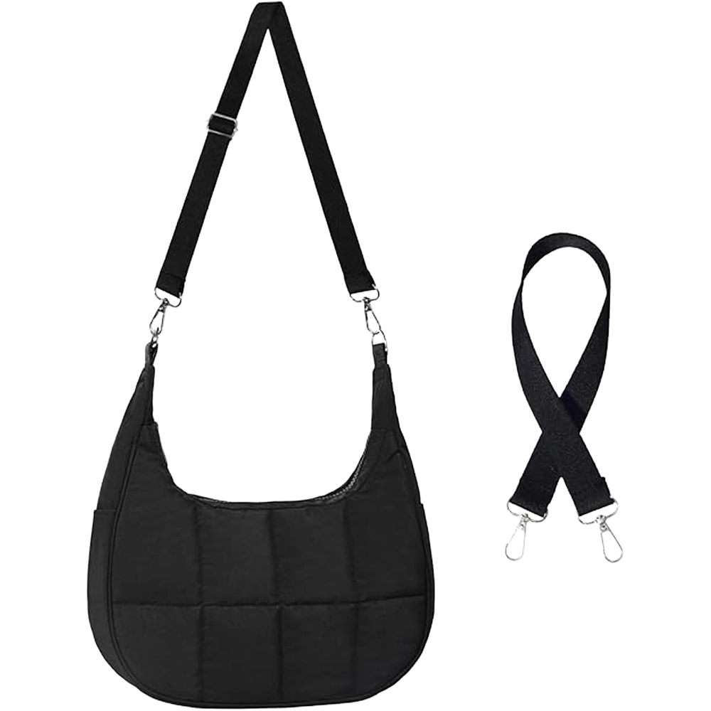 Puffy Crossbody Bags for Women, Small Puffer Crescent Shoulder Bag, Nylon Quilted Purse for Women with 2 Straps
