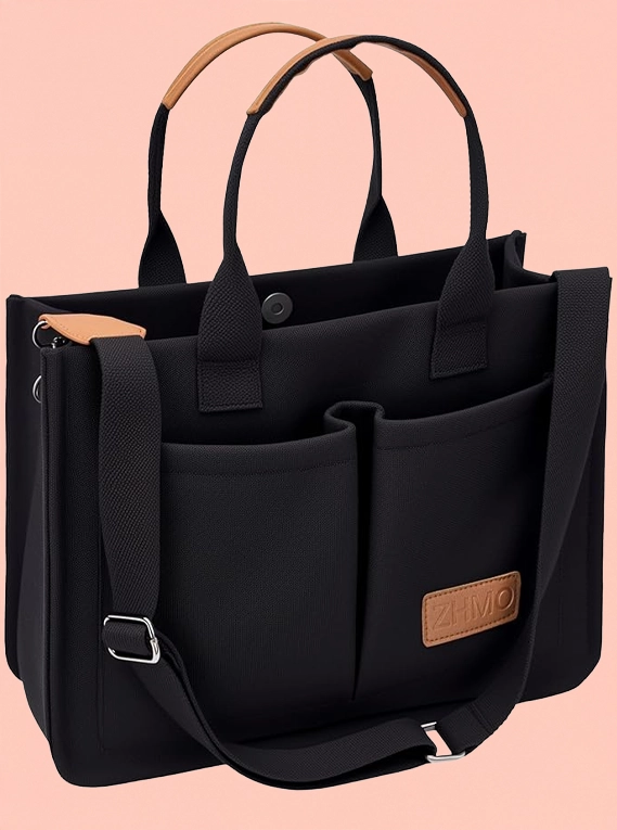 Tote Bag for Women With Compartments,Large Canvas Tote Women's Purse Crossbody Bags Work Laptop Book Bag Satchels Handbags
