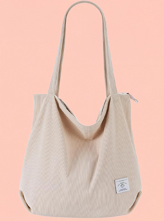 KALIDI Women Corduroy Tote Bag Zipper Casual Tote's Handbag Big Capacity Shoulder Bag with Pockets

