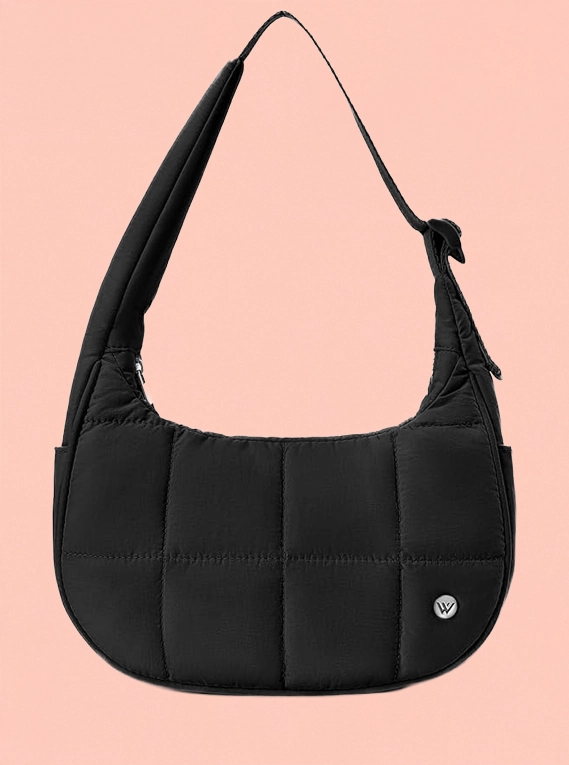 WESTBRONCO Small Puffer Crescent Shoulder Bag for Women, Nylon Quilted Shoulder Purses, Puffy Handbags with Adjustable Strap
