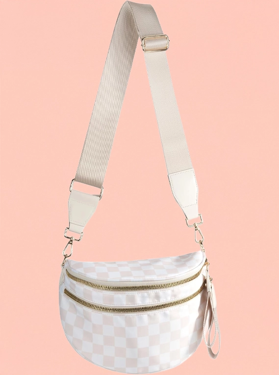 Spacious Checkered Nylon Crossbody Bag Bum Bag Checkered Handbags Wallets for Women


