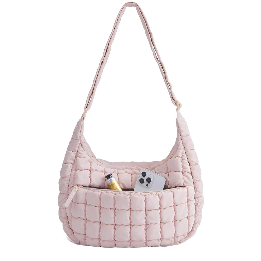 BAGSMART Quilted Puffy Crossbody Bag for Women, Medium Cute Hobo Shoulder Purse Soft Fluffy Handbag for Daily Use
